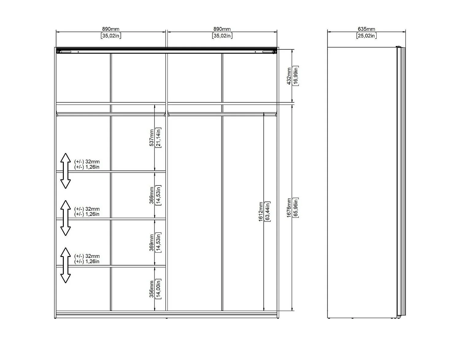 Kleiderschrank 2 Türen Dsquizz, Schlafzimmermöbel, Schrank, Garderobe, 182x61 h220 cm, WeiÃŸ