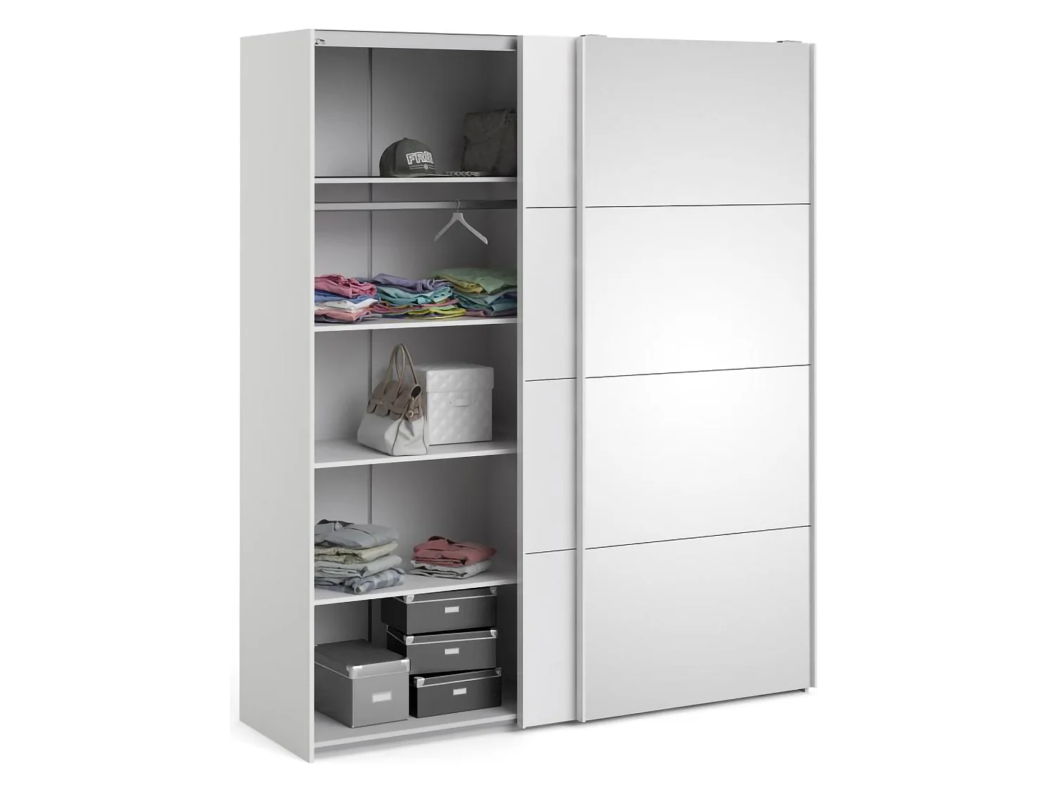 Guardaroba 2 Ante Taxus, 5 Ripiani, 60.8x220.4h cm Bianco Lucido, Armadio Camera da Letto