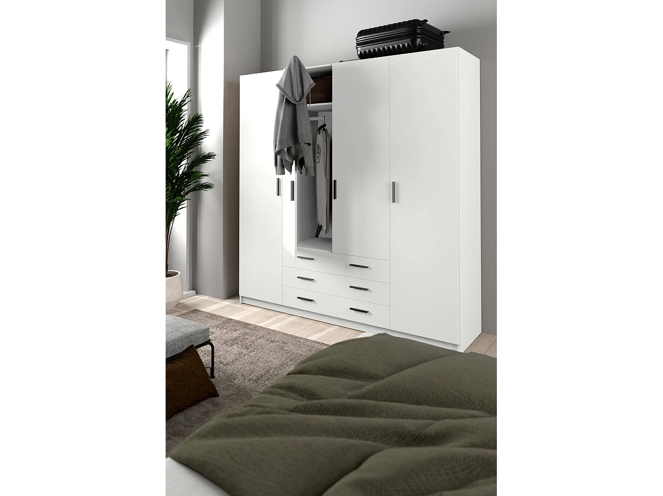 Grande Garde-robe Dserafin, Meubles de chambre, Penderie de plain-pied, Placard à vêtements, 196x50 h200 cm, Blanc