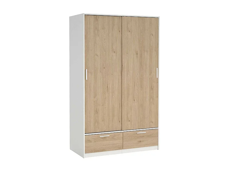 Armario 2 puertas Dschoute, Muebles de dormitorio, Vestidor, Armario de ropa, 121x60 h200 cm, Blanco y Roble