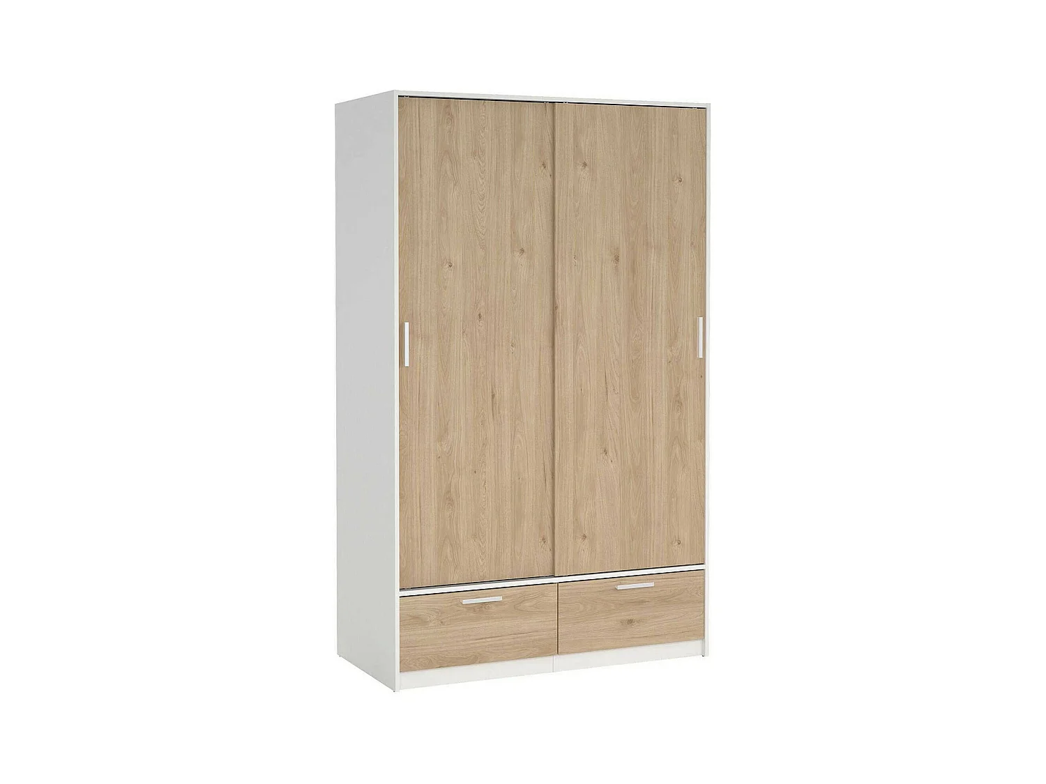 Dschoute 2-deurskast, Slaapkamermeubel, Inloopkast, Kledingkast, 121x60 h200 cm, Wit en Eiken