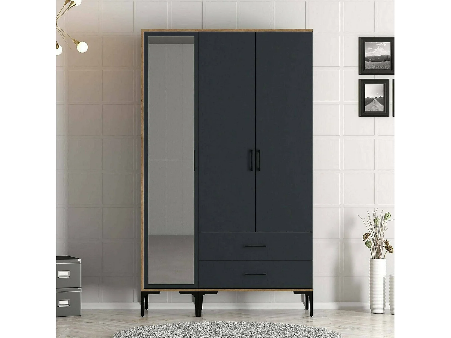 Garde-robe 3 portes Dpierin, Meubles de chambre, Penderie de plain-pied, Placard à vêtements, 120x201h48 cm, Noyer et Anthracite