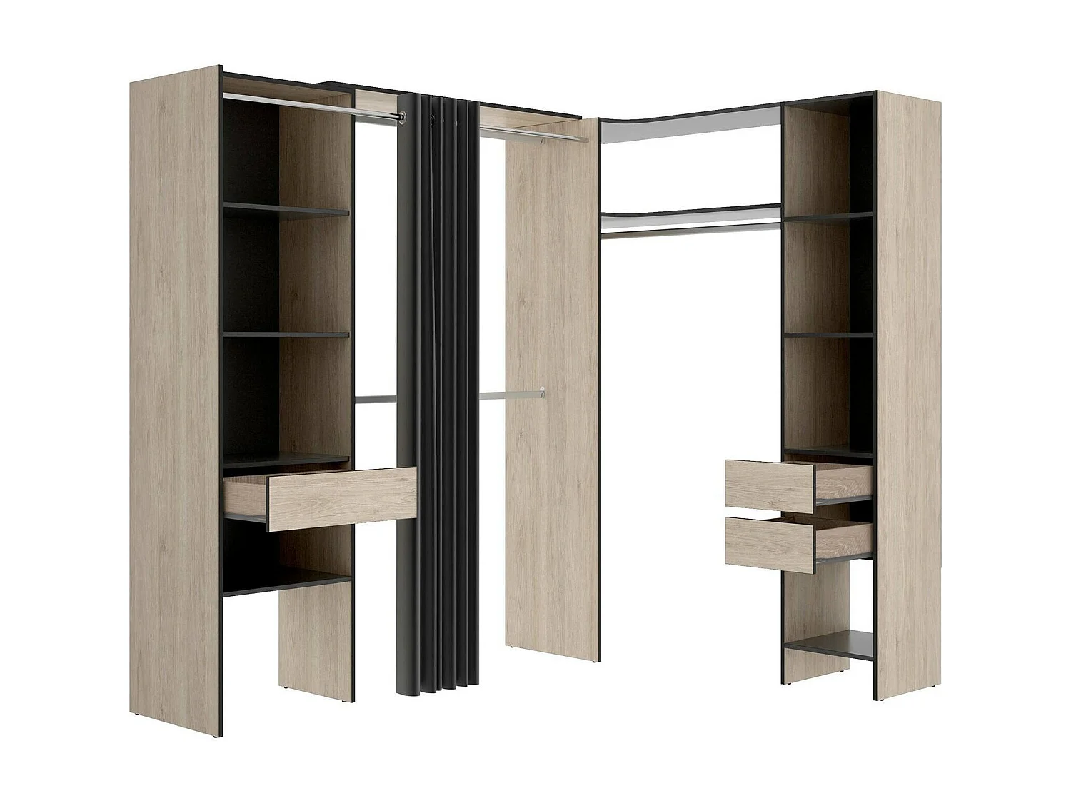 Dtheegal grande roupeiro, mobiliário de quarto, roupeiro, roupeiro, 214x141 h205 cm, antracite e carvalho