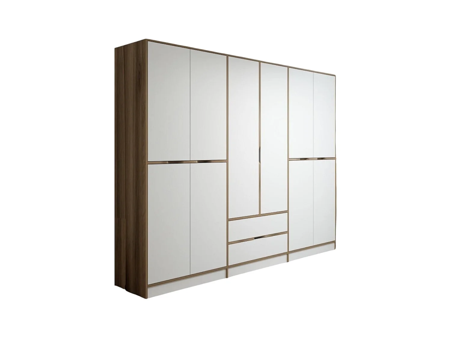 Grande Garde-robe Draic, Meubles de chambre, Penderie de plain-pied, Placard à vêtements, 277x52 h208 cm, Blanc et Or