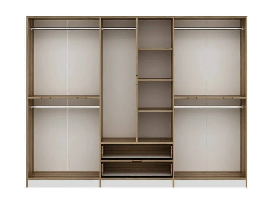 Grande Garde-robe Draic, Meubles de chambre, Penderie de plain-pied, Placard à vêtements, 277x52 h208 cm, Blanc et Or