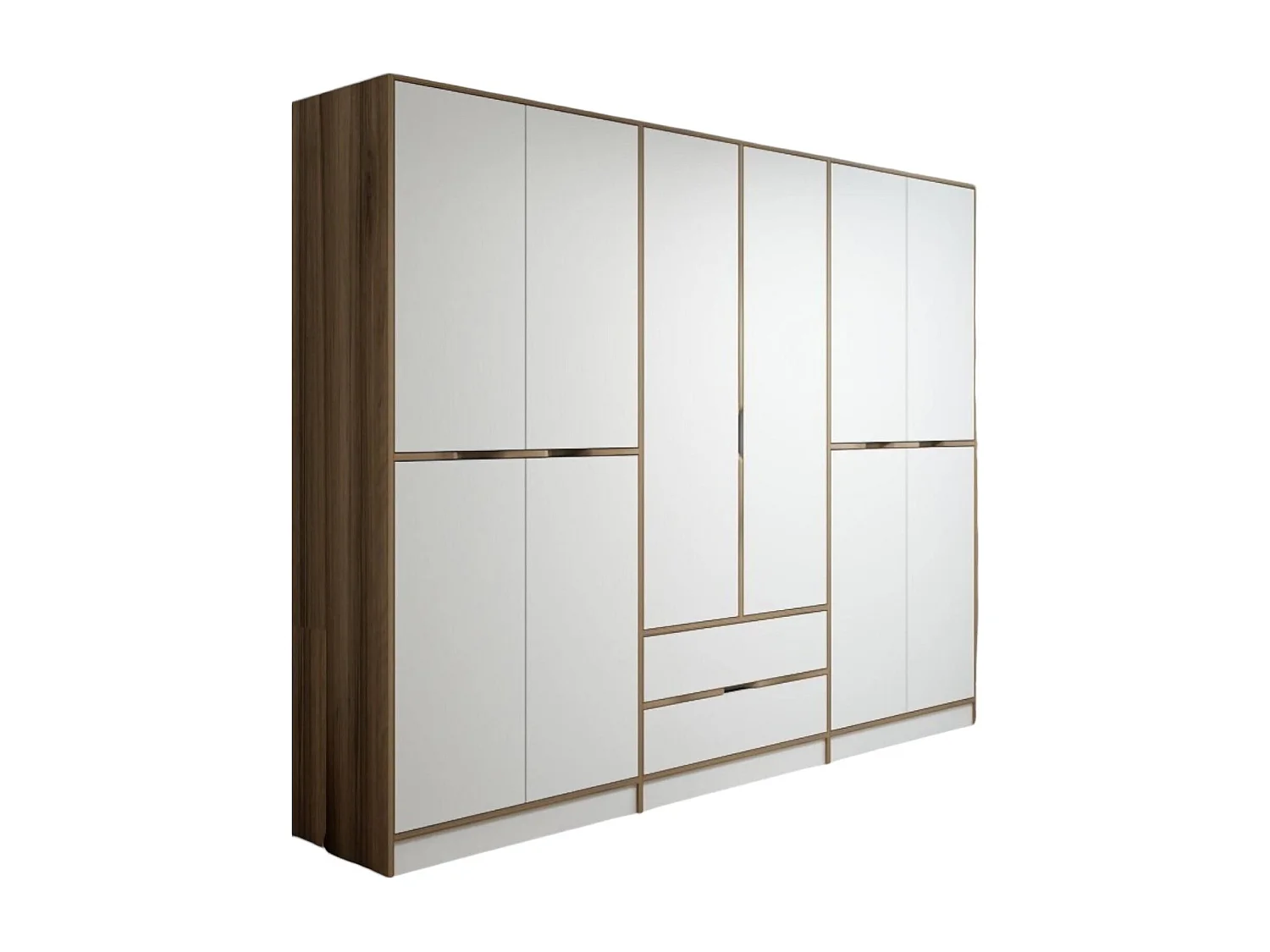 Grande Garde-robe Draic, Meubles de chambre, Penderie de plain-pied, Placard à vêtements, 277x52 h208 cm, Blanc et Or