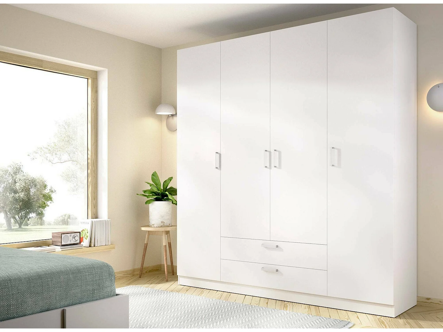 GroÃŸer Kleiderschrank Drah, Schlafzimmermöbel, Schrank, Garderobe, 200x52 h215 cm, WeiÃŸ
