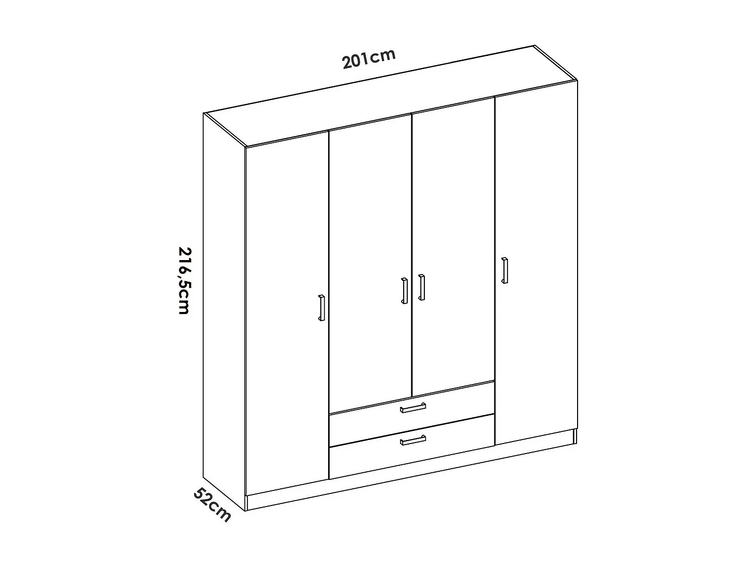 GroÃŸer Kleiderschrank Drah, Schlafzimmermöbel, Schrank, Garderobe, 200x52 h215 cm, WeiÃŸ