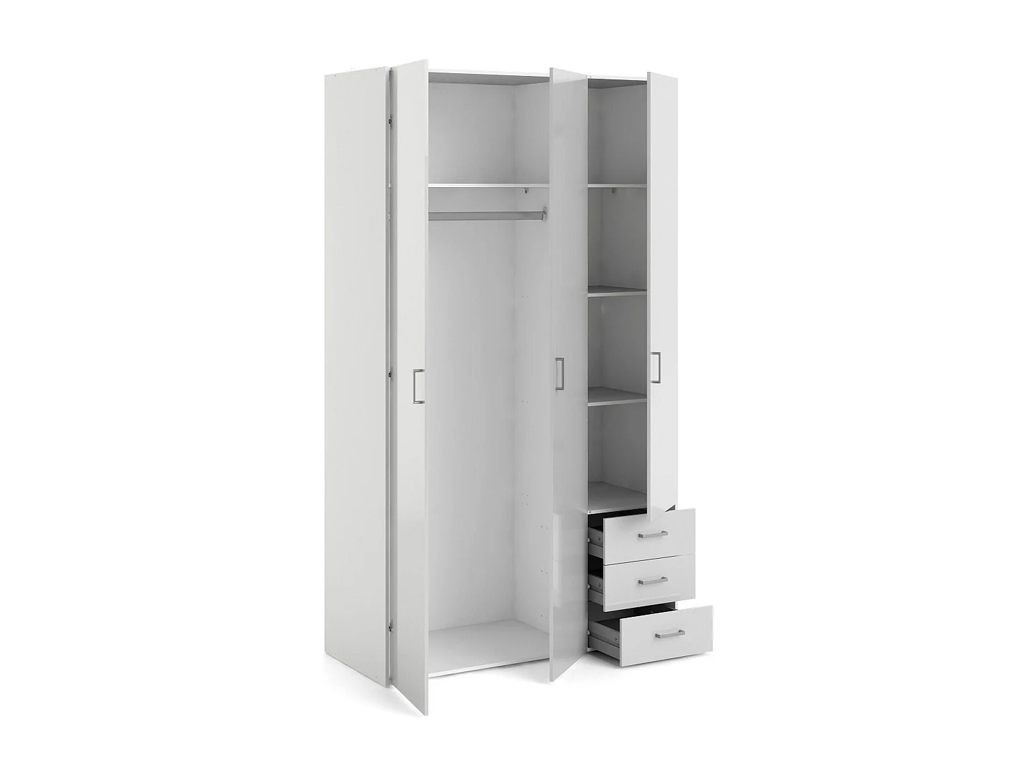 Kleiderschrank 3 Türen Dsemplic, Schlafzimmermöbel, Schrank, Garderobe, 116x50 h200 cm, WeiÃŸ