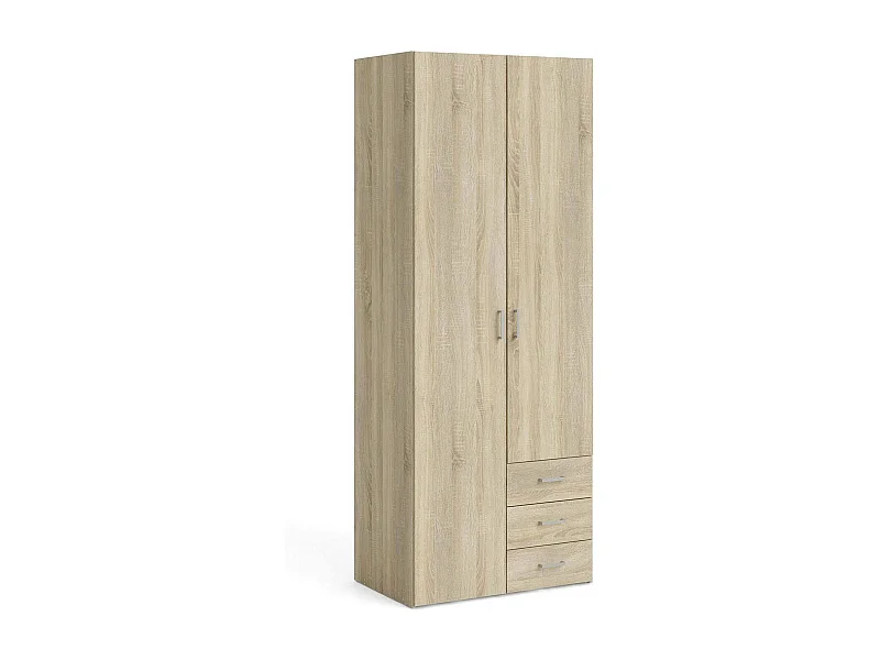 Kleiderschrank 2 Türen Dscaratt, Schlafzimmermöbel, Schrank, Garderobe, 78x50 h200 cm, Eiche