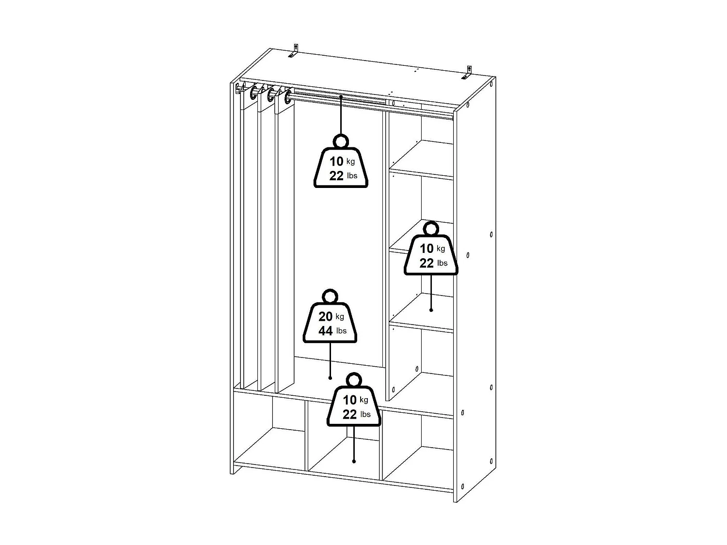 GroÃŸer Kleiderschrank Dseverin, Schlafzimmermöbel, Schrank, Garderobe, 105x48 h180 cm, Eiche und Beige