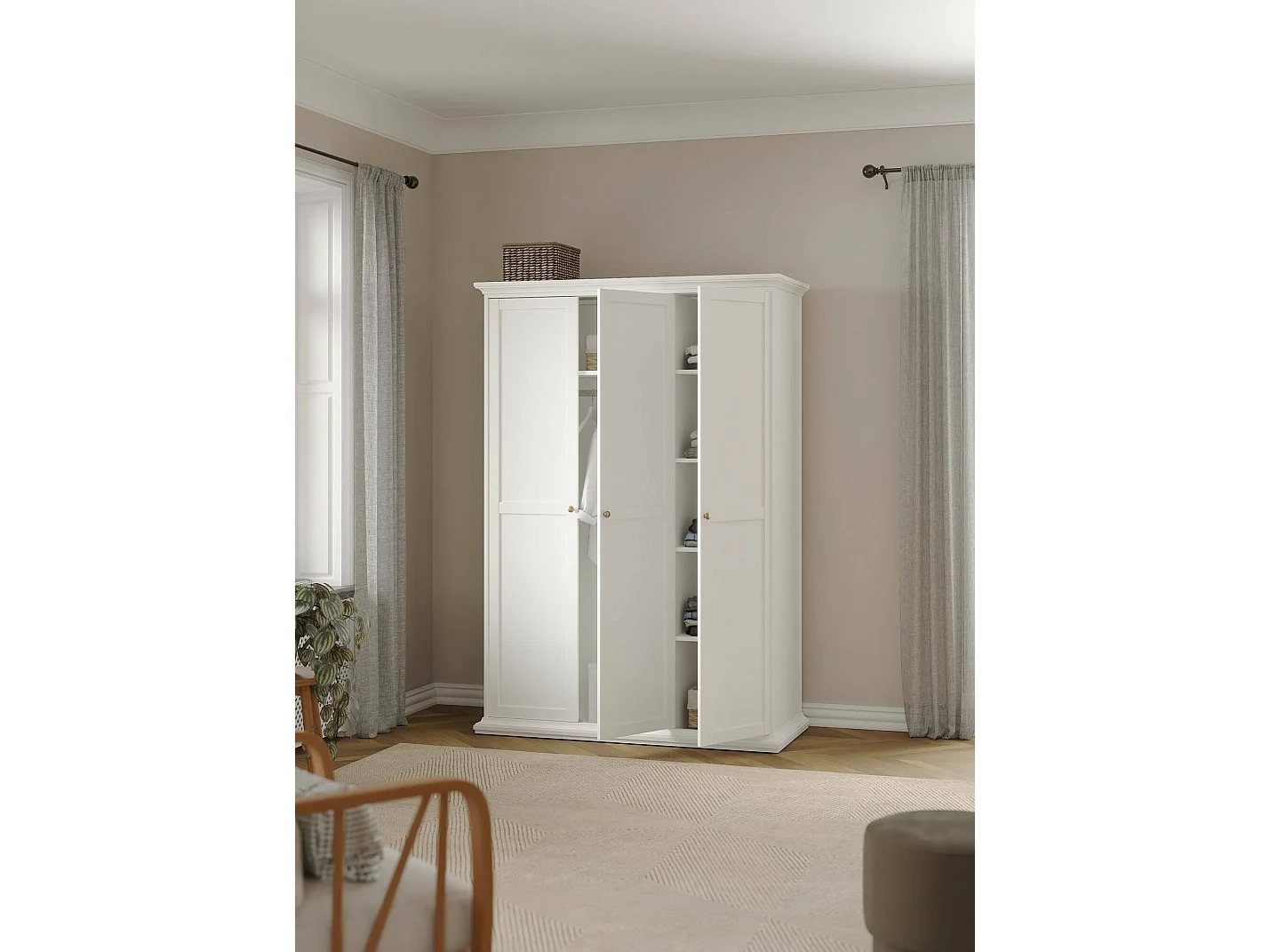 Garde-robe 3 portes Dsempe, Meubles de chambre, Penderie de plain-pied, Placard à vêtements, 139x61 h201 cm, Blanc