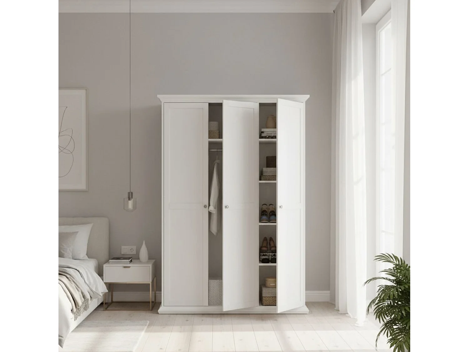 Garde-robe 3 portes Dsempe, Meubles de chambre, Penderie de plain-pied, Placard à vêtements, 139x61 h201 cm, Blanc