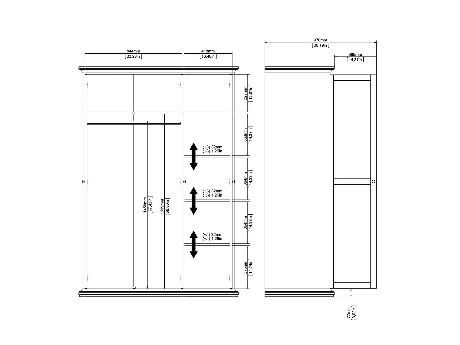 Garde-robe 3 portes Dsempe, Meubles de chambre, Penderie de plain-pied, Placard à vêtements, 139x61 h201 cm, Blanc