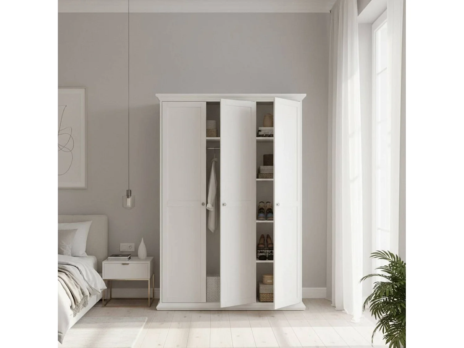 Garde-robe 3 portes Dsempe, Meubles de chambre, Penderie de plain-pied, Placard à vêtements, 139x61 h201 cm, Blanc