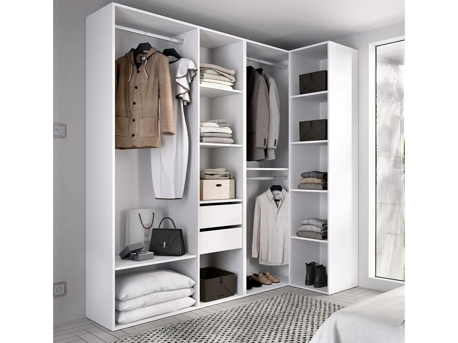 GroÃŸer Kleiderschrank Dda, Schlafzimmermöbel, Schrank, Garderobe, 183x85 h205 cm, WeiÃŸ und Eiche