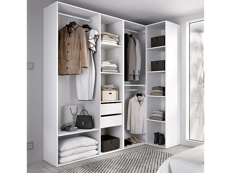 Grande Garde-robe Dda, Meubles de chambre, Penderie de plain-pied, Placard à vêtements, 183x85 h205 cm, Blanc et Chêne clair