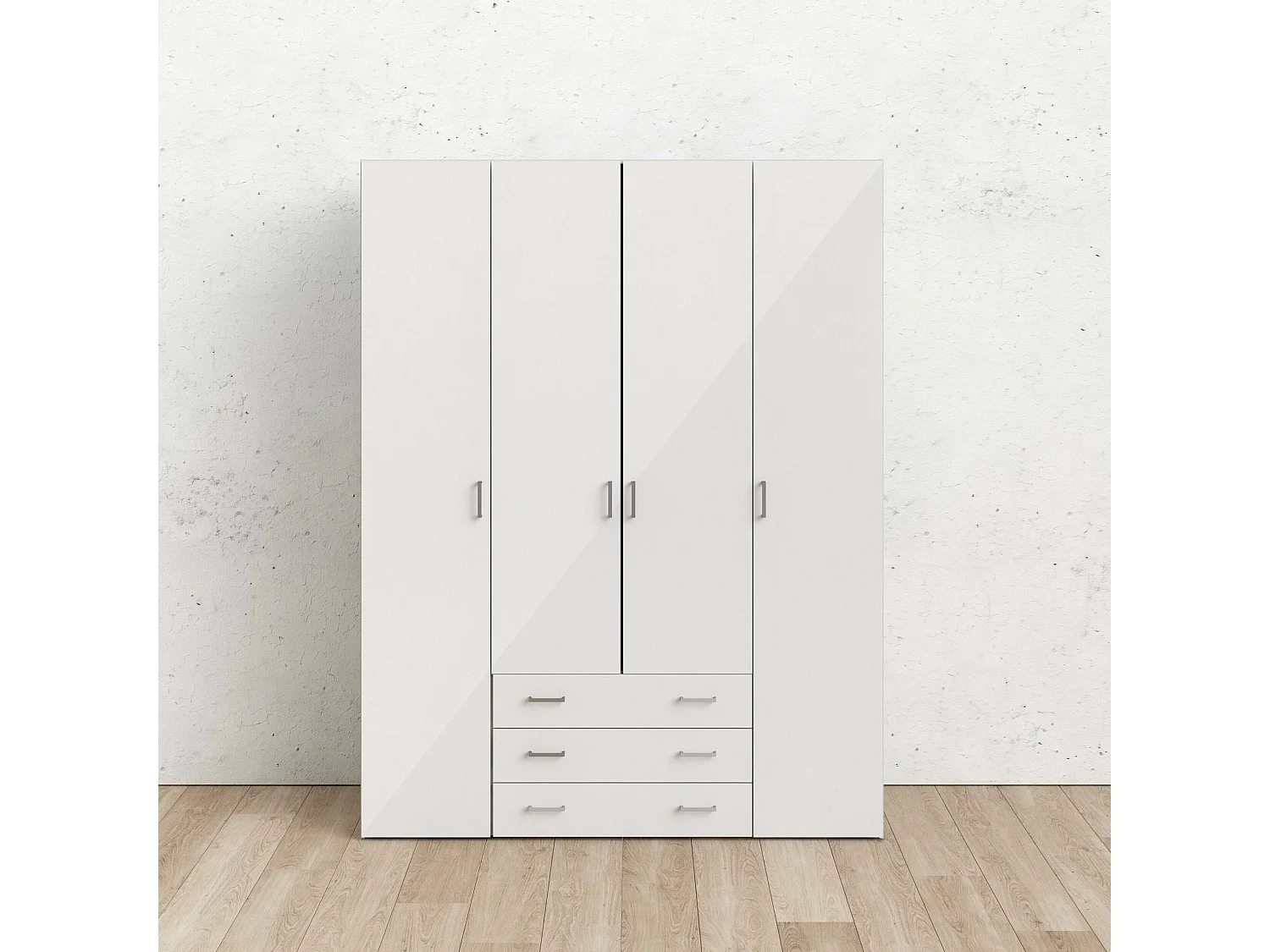 Dseren grote kledingkast, Slaapkamermeubel, Inloopkast, Kledingkast, 154x50 h200 cm, Glanzend wit