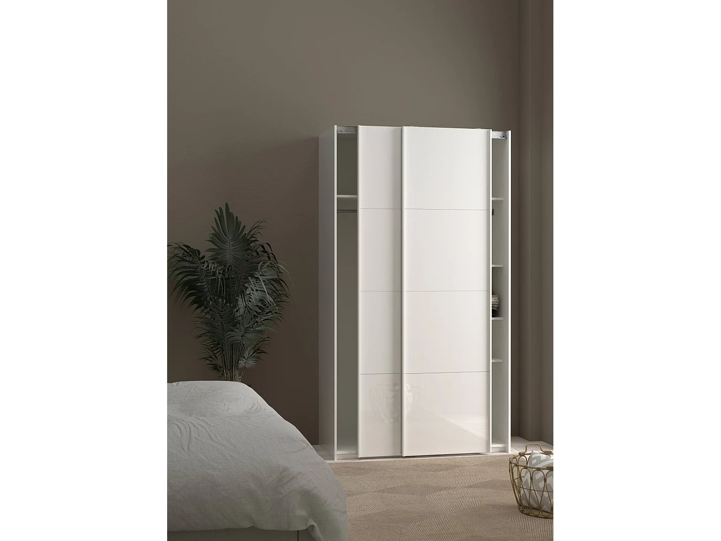 Dmora - Guardaroba 2 ante Severin, 122x62 h220 cm, Bianco lucido
