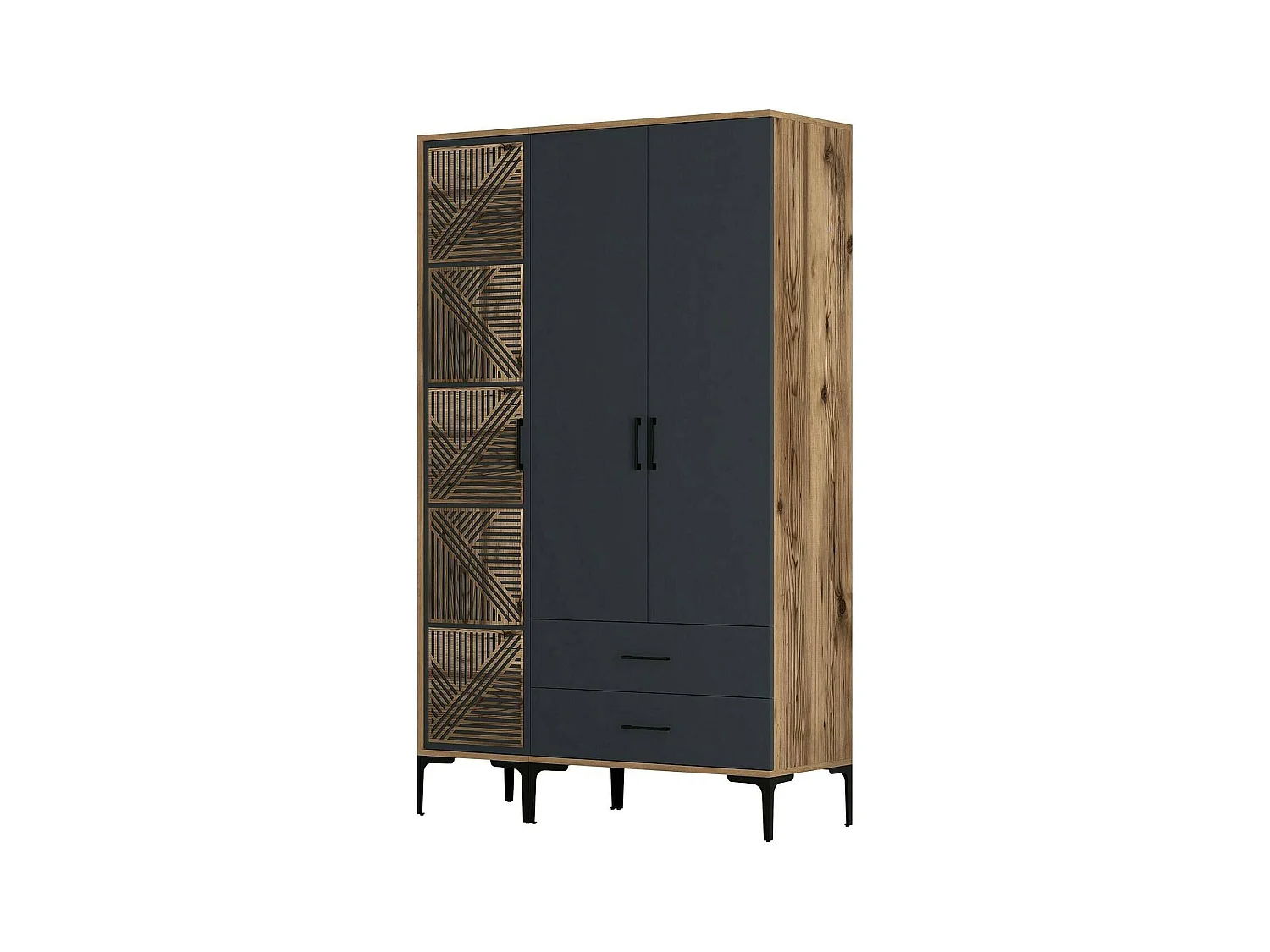 Garde-robe 3 portes Dgalbiat, Meubles de chambre, Penderie de plain-pied, Placard à vêtements, 120x48h201 cm, Noyer et Anthracite