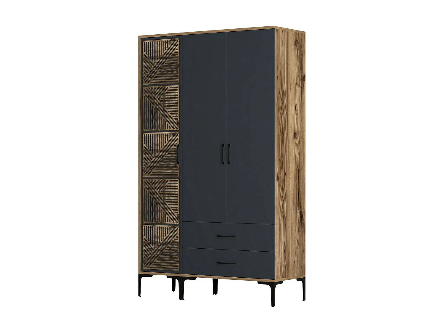 Guardaroba 3 Ante Awty, 2 Cassetti, 47.5x120 cm Nero Antracite, Armadio Camera da Letto