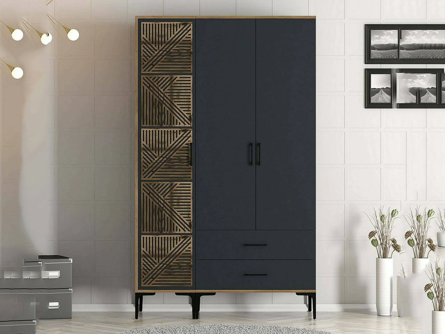 Armário Dgalbiat de 3 portas, mobiliário de quarto, roupeiro, roupeiro, 120x48h201 cm, nogueira e antracite