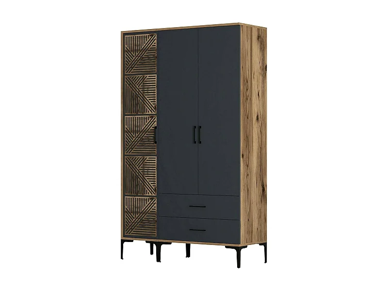 Armario 3 puertas Dgalbiat, Muebles de dormitorio, Vestidor, Armario de ropa, 120x48h201 cm, Nogal y Antracita