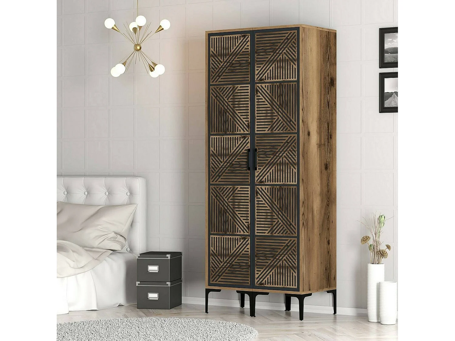 Garde-robe 2 portes Dbonanse, Meubles de chambre, Penderie de plain-pied, Placard à vêtements, 80x201h48 cm, Noyer et Anthracite