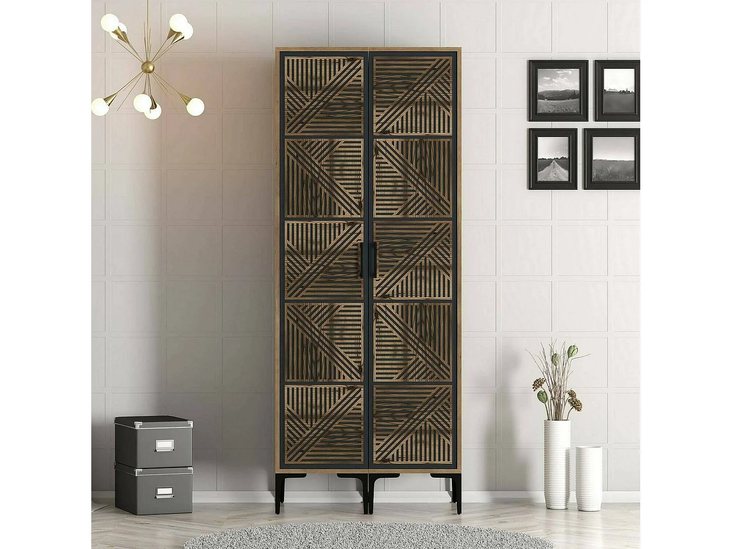 Armario 2 puertas Dbonanse, Muebles de dormitorio, Vestidor, Armario de ropa, 80x201h48 cm, Nogal y Antracita