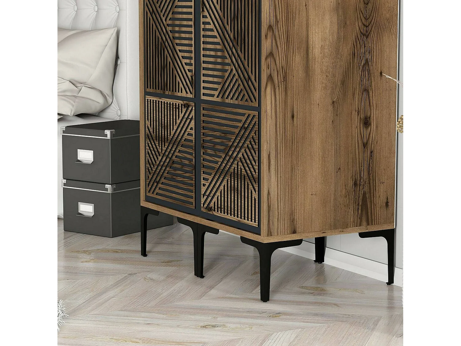 Armario 2 puertas Dbonanse, Muebles de dormitorio, Vestidor, Armario de ropa, 80x201h48 cm, Nogal y Antracita