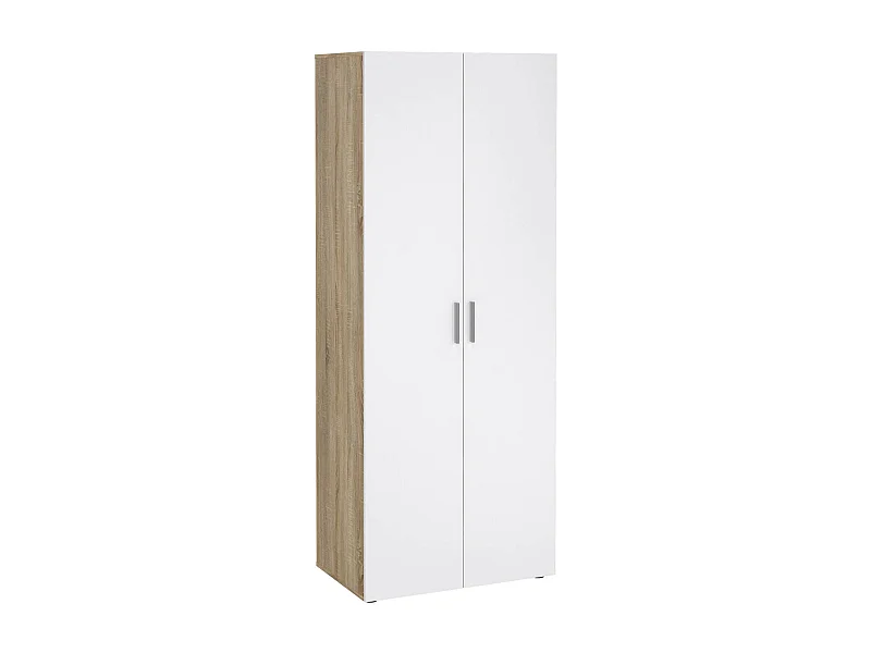 Garde-robe 2 portes Dscamacc, Meubles de chambre, Penderie de plain-pied, Placard à vêtements, 79x50 h201 cm, Chêne et Blanc