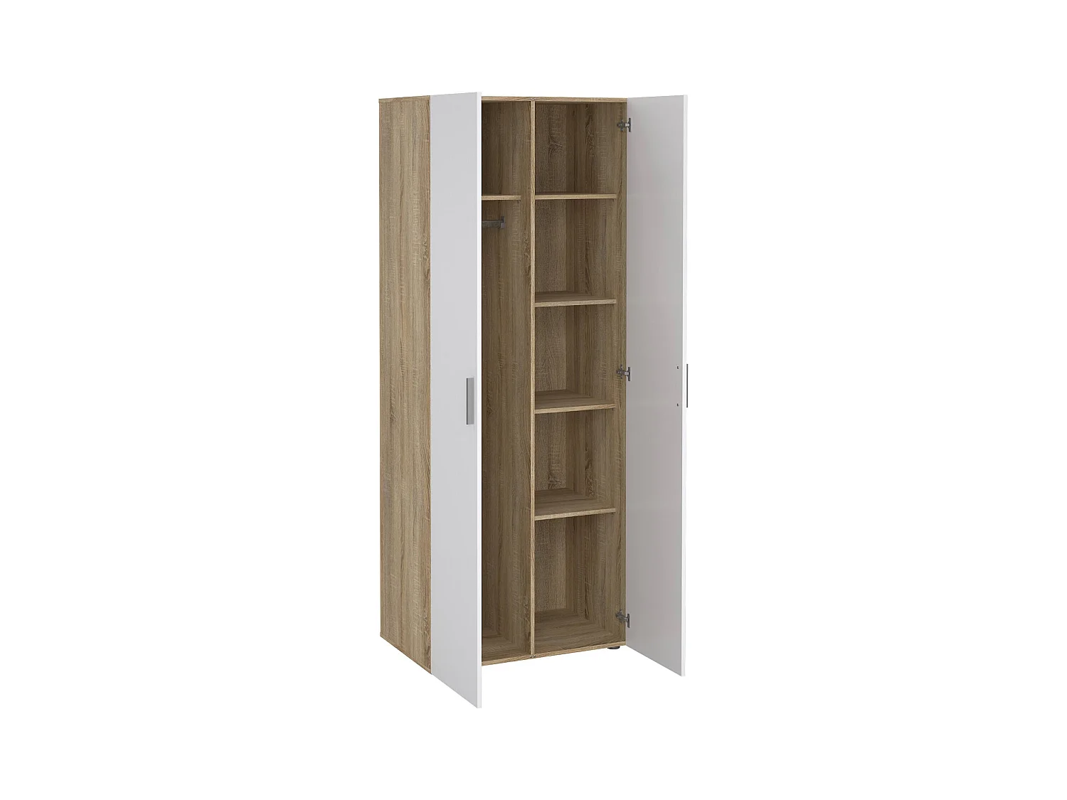 Kleiderschrank 2 Türen Dscamacc, Schlafzimmermöbel, Schrank, Garderobe, 79x50 h201 cm, Eiche und Weiß