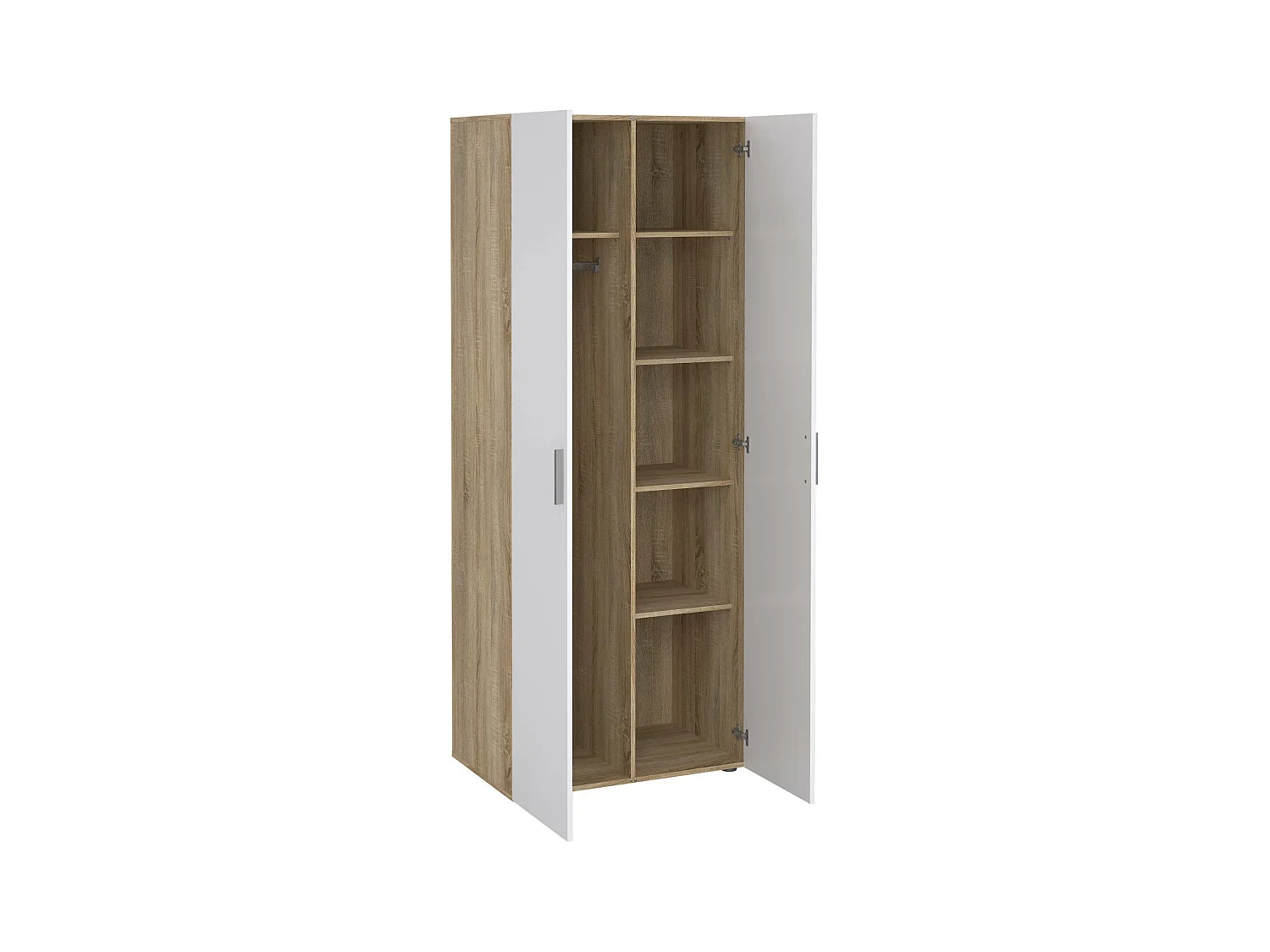 Kleiderschrank 2 Türen Dscamacc, Schlafzimmermöbel, Schrank, Garderobe, 79x50 h201 cm, Eiche und Weiß
