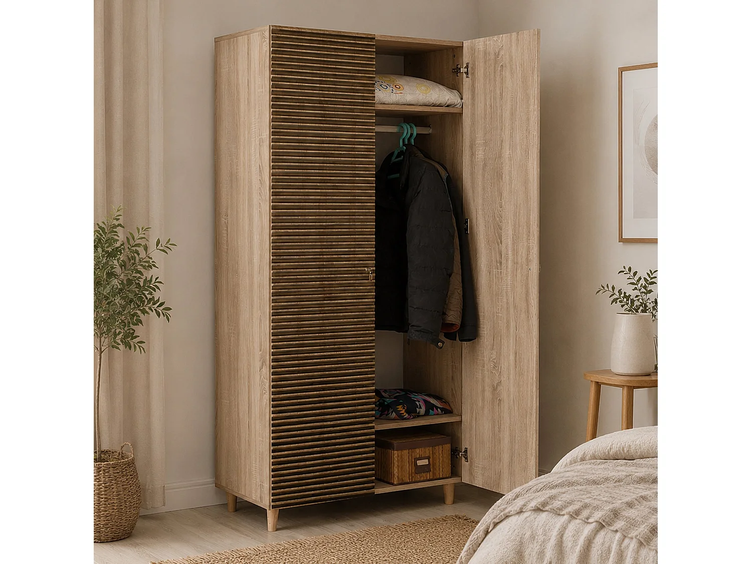 Armário Dfrollan de 2 portas, Móveis de quarto, Armário, Armário, 90x52h192 cm, Carvalho