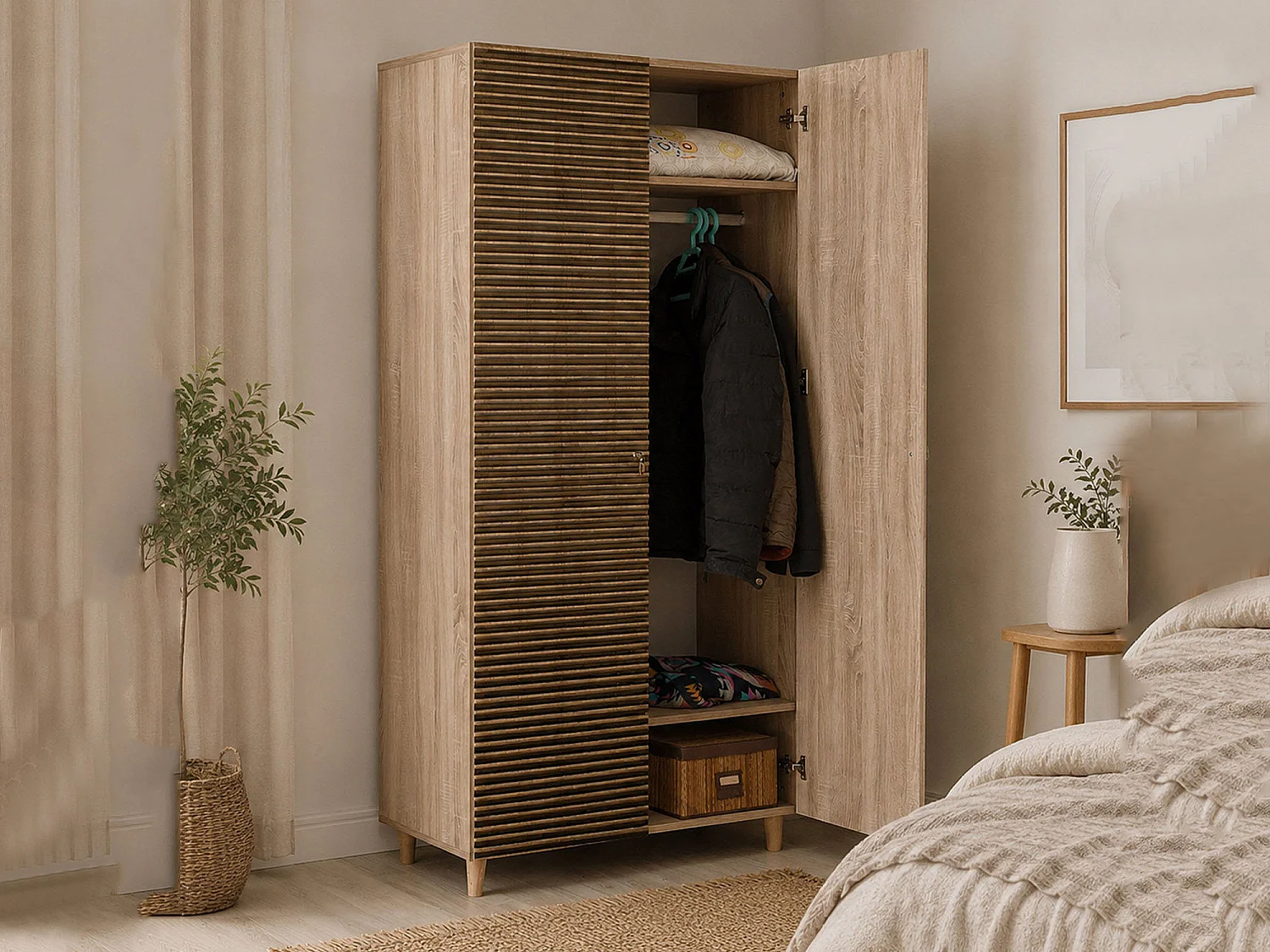 Armário Dfrollan de 2 portas, Móveis de quarto, Armário, Armário, 90x52h192 cm, Carvalho