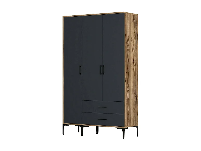 Garde-robe 3 portes Dangiull, Meubles de chambre, Penderie de plain-pied, Placard à vêtements, 120x201h48 cm, Noyer et Anthracite