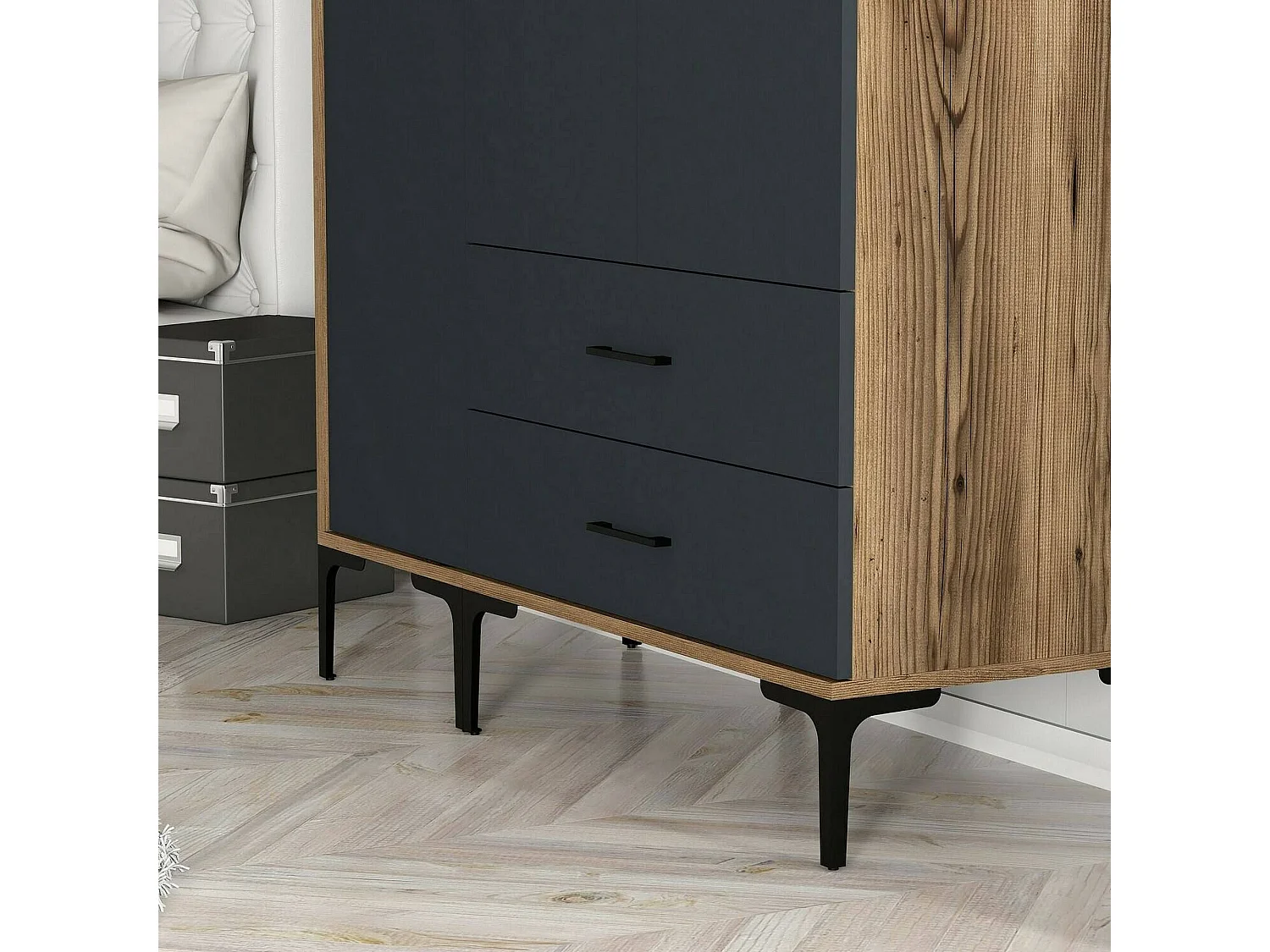 Garde-robe 3 portes Dangiull, Meubles de chambre, Penderie de plain-pied, Placard à vêtements, 120x201h48 cm, Noyer et Anthracite