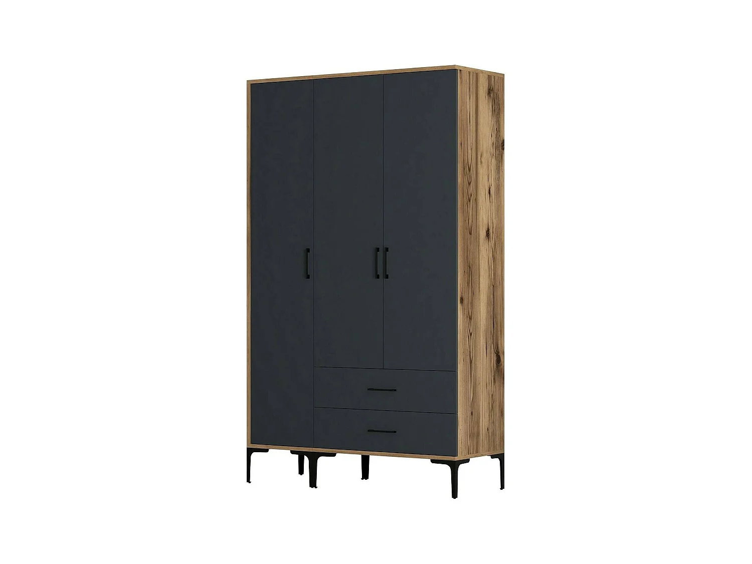 Garde-robe 3 portes Dangiull, Meubles de chambre, Penderie de plain-pied, Placard à vêtements, 120x201h48 cm, Noyer et Anthracite