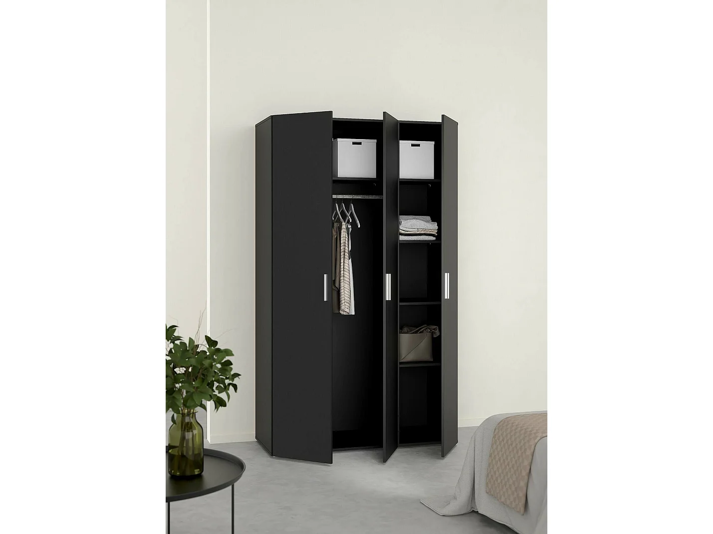 Garde-robe 3 portes Drivier, Meubles de chambre, Penderie de plain-pied, Placard à vêtements, 118x50 h201 cm, Noir