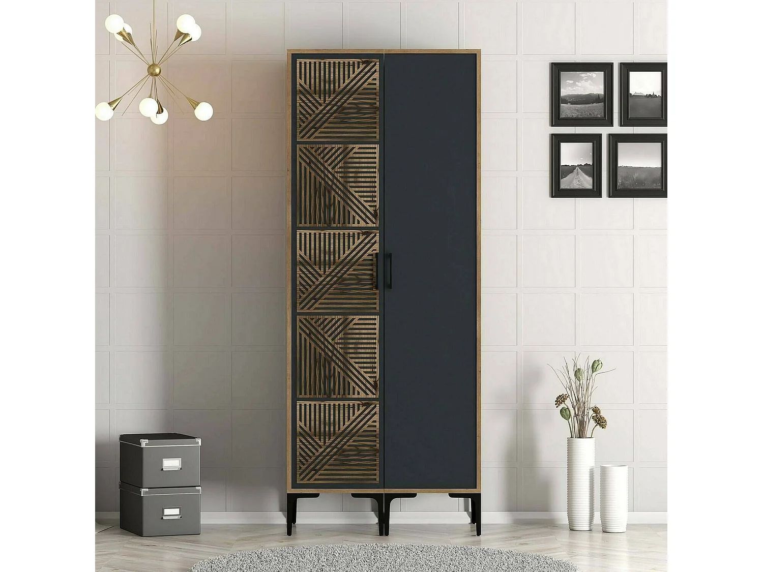 Garde-robe 2 portes Dbenkovi, Meubles de chambre, Penderie de plain-pied, Placard à vêtements, 80x201h48 cm, Noyer et Anthracite