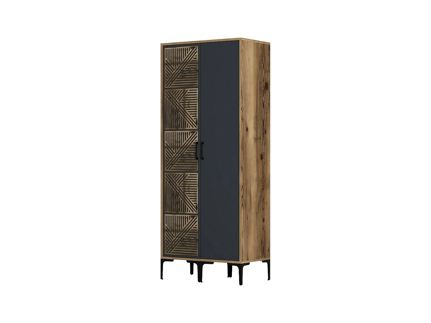 Garde-robe 2 portes Dbenkovi, Meubles de chambre, Penderie de plain-pied, Placard à vêtements, 80x201h48 cm, Noyer et Anthracite