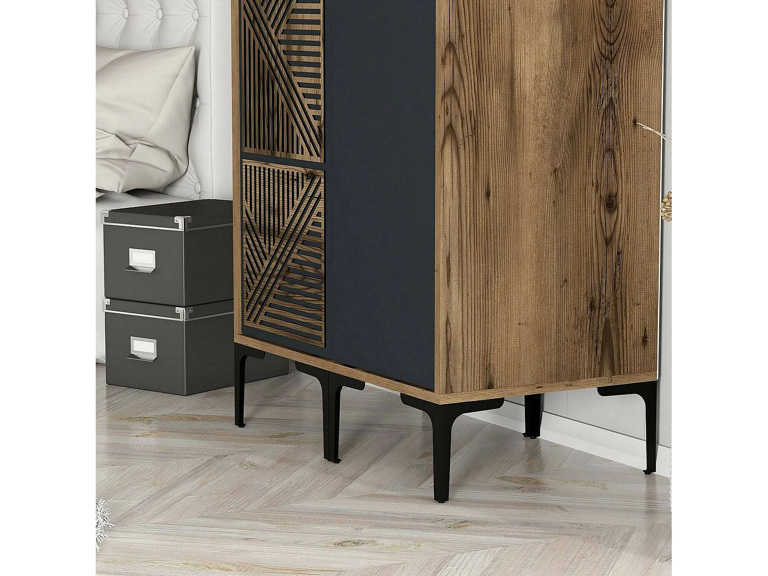 Garde-robe 2 portes Dbenkovi, Meubles de chambre, Penderie de plain-pied, Placard à vêtements, 80x201h48 cm, Noyer et Anthracite