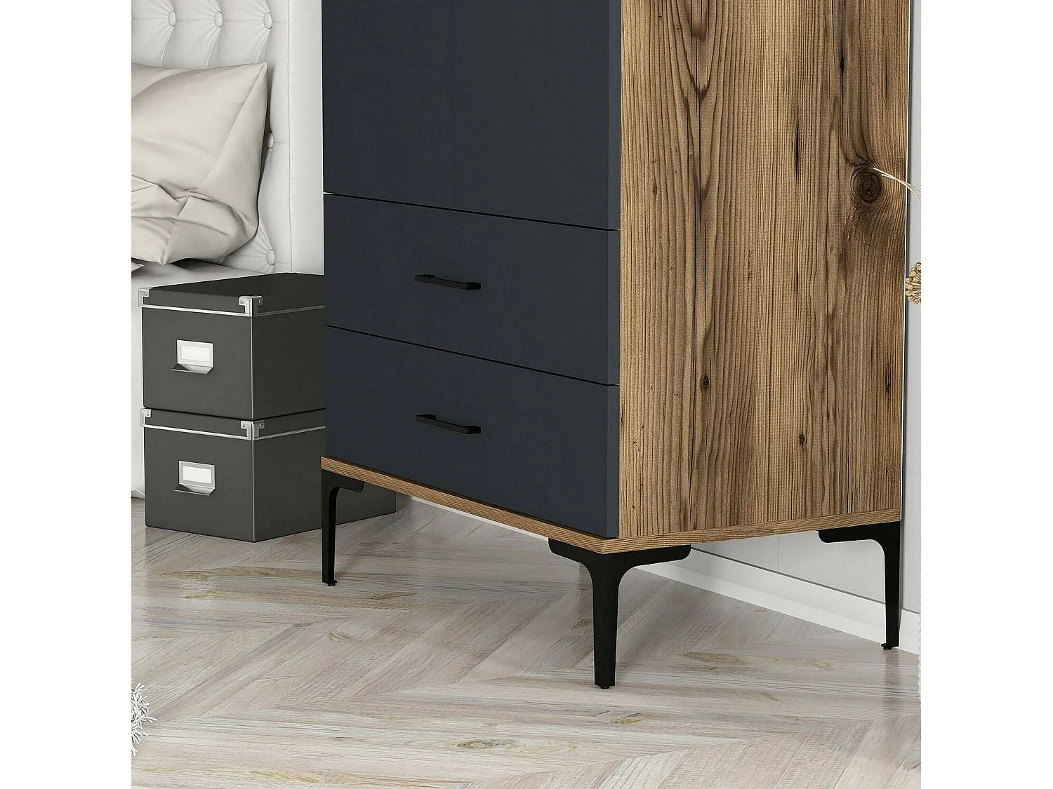 Garde-robe 2 portes Dpan, Meubles de chambre, Penderie de plain-pied, Placard à vêtements, 80x201h48 cm, Noyer et Anthracite