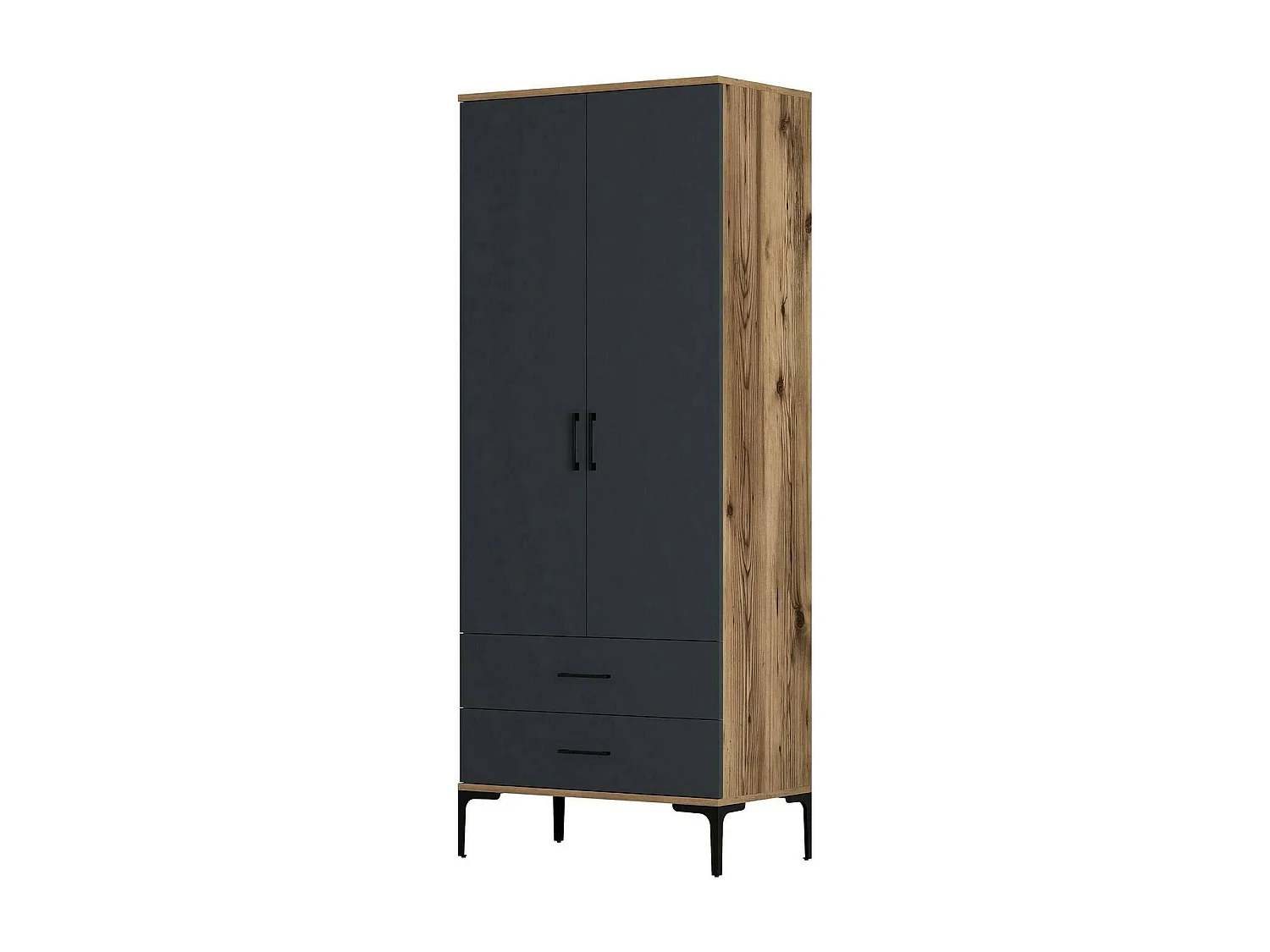 Armario 2 puertas Dpan, Muebles de dormitorio, Vestidor, Armario de ropa, 80x201h48 cm, Nogal y Antracita