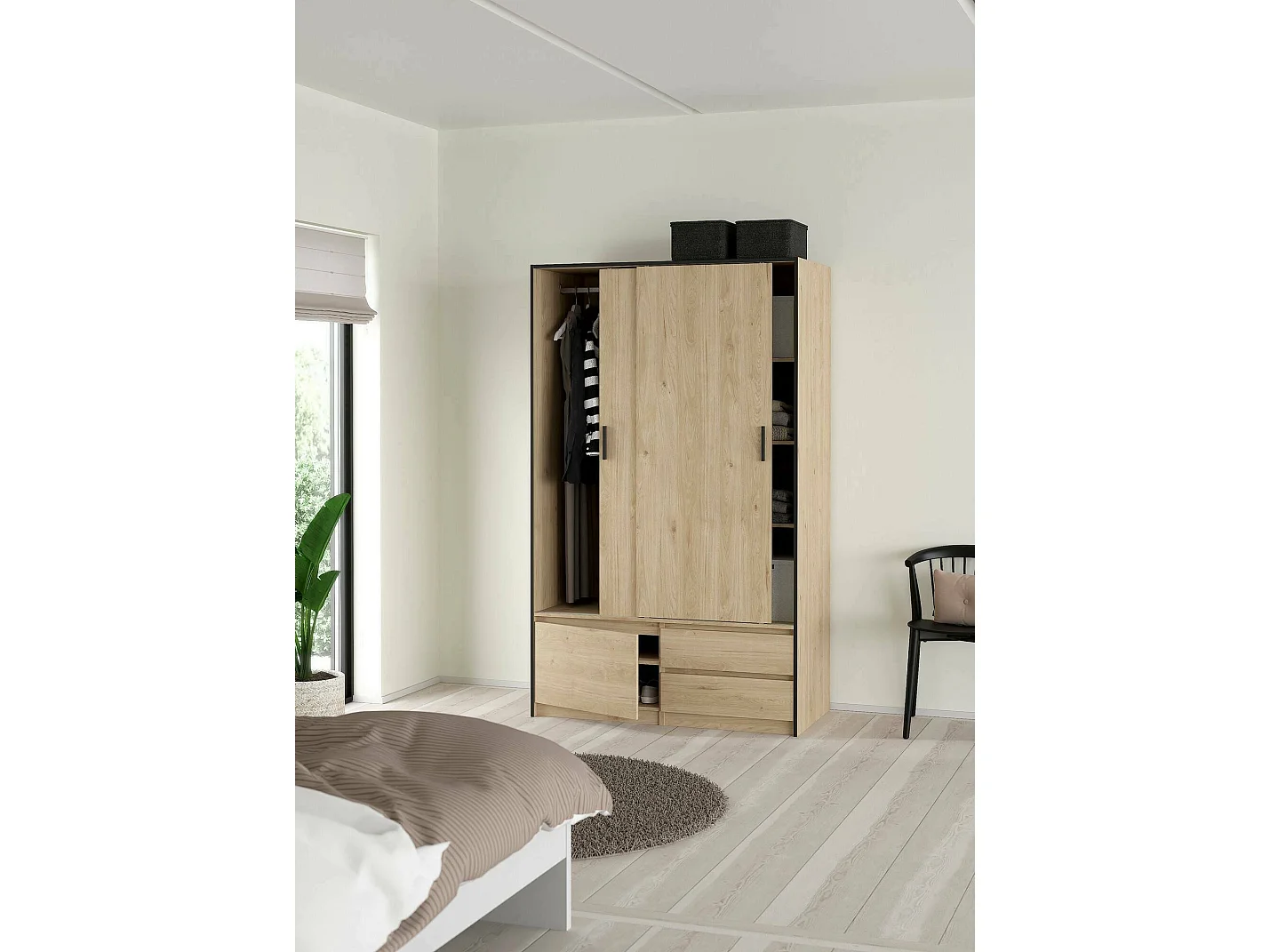 Grande armoire polyvalente Drastell, Meubles multifonctionnels, Casier à chaussures, Support à chaussures pour armoire, 121x60 h200 cm, Chêne clair