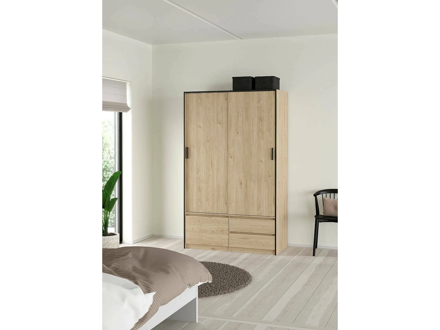 Grande armoire polyvalente Drastell, Meubles multifonctionnels, Casier à chaussures, Support à chaussures pour armoire, 121x60 h200 cm, Chêne clair