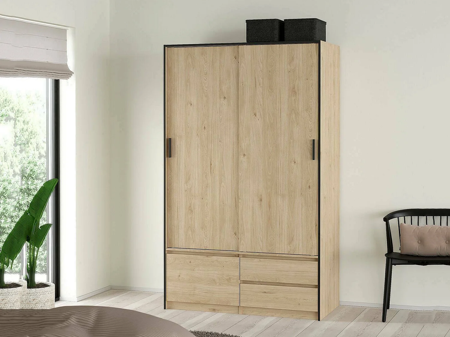 Guardaroba Grande Bedollo, 2 Cassetti, 60.25x200h cm Marrone Rovere, Armadio Camera da Letto
