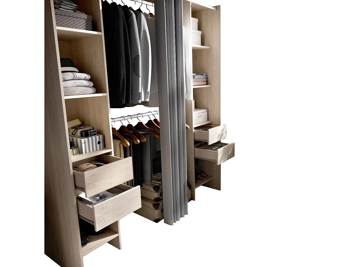 Grande Garde-robe Dstrak, Meubles de chambre, Penderie de plain-pied, Placard à vêtements, 180x50 h205 cm, Chêne clair