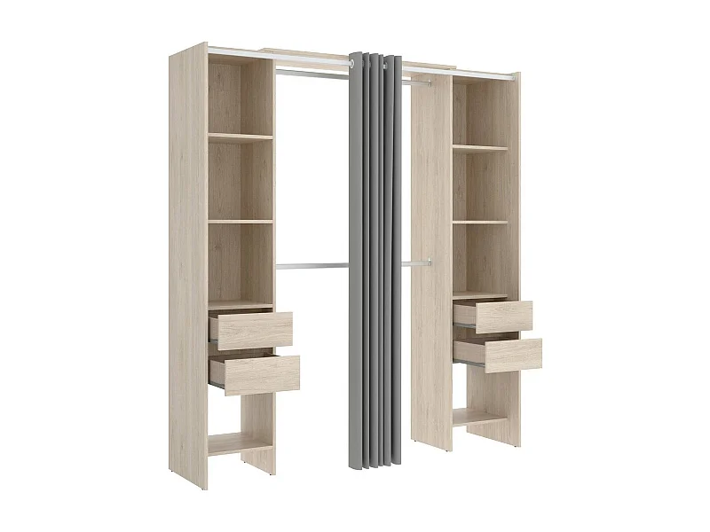 Grande Garde-robe Dstrak, Meubles de chambre, Penderie de plain-pied, Placard à vêtements, 180x50 h205 cm, Chêne clair