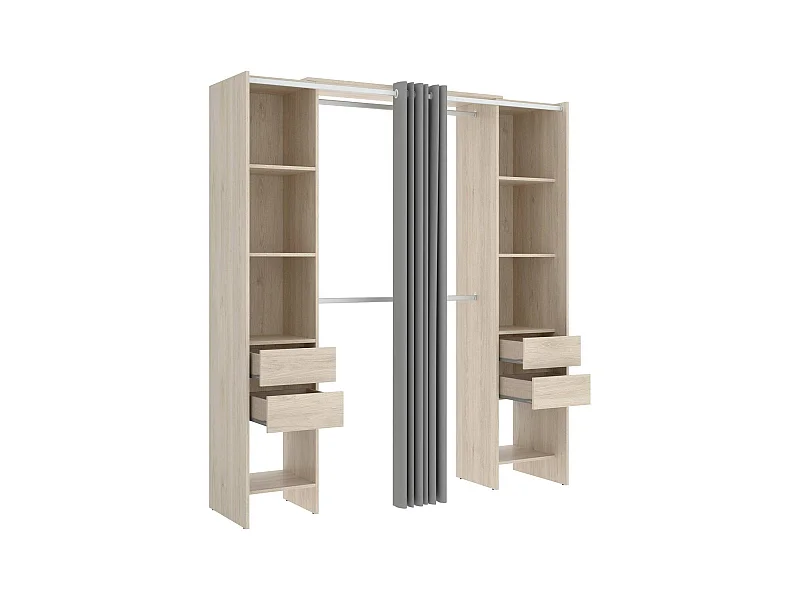 Grande Garde-robe Dstrak, Meubles de chambre, Penderie de plain-pied, Placard à vêtements, 180x50 h205 cm, Chêne clair